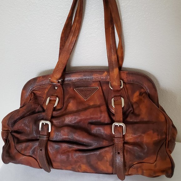 Prada Leather Bag galleria Brown black tie dyed tan cowgirl western edition camo - Picture 3 of 11
